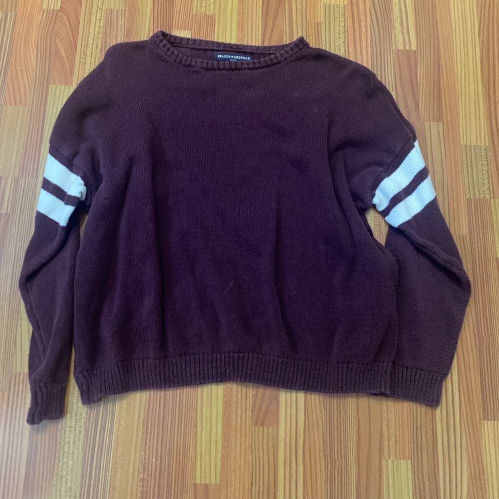 Brandy Melville Brown and White Crew Neck Sweater